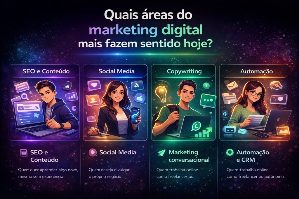 Como Começar no Marketing Digital do Zero em 2026: Guia Prático, Atual e Realista 4 quais areas do marketing digital fazem sentido hoje