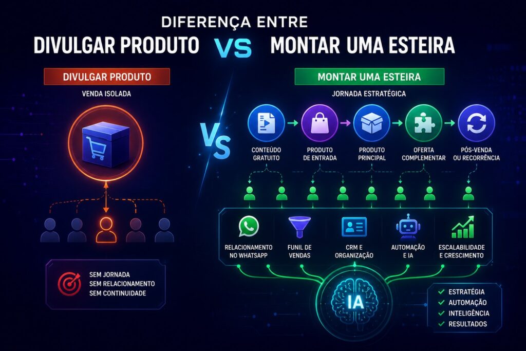 diferenca entre divulgar produto vs montar uma esteira